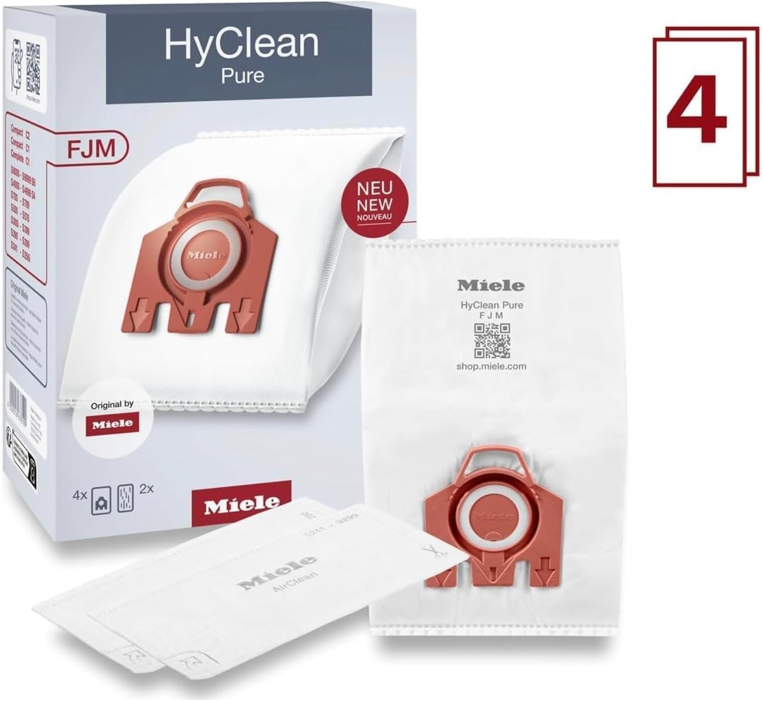 Miele FJM HyClean Pure Vacuum Cleaner Dustbags Pack of 4