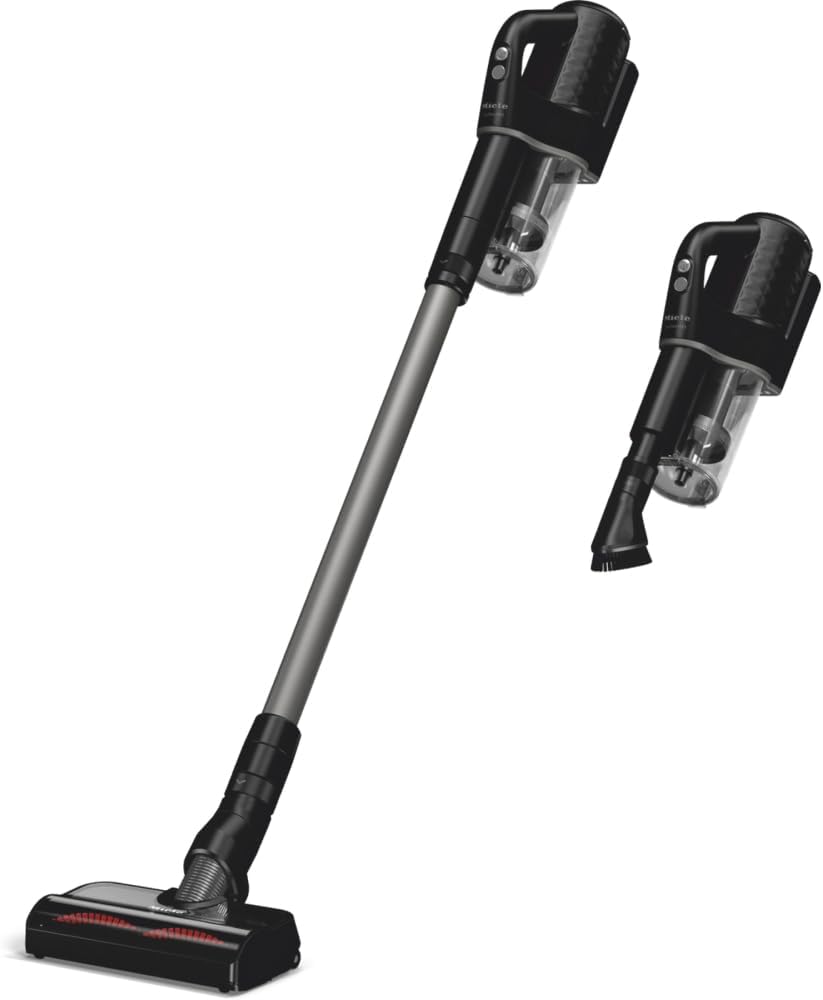 About this item Lightweight and agile, the Miele Duoflex cordless stick vacuum is designed for convenient and powerful cleaning at any moment Digital efficiency motor delivers exceptionally strong suction power and superior cleaning performance with minimal energy consumption The MultiFloor electrobrush automatically adjusts its roller brush speed based on floor type for effective cleaning Lithium-ion battery features seven high-performance cells, delivering up to 55 minutes of runtime when the PowerUnit is used on MIN level without the ElectroBrush ComfortClean functionality means there's no need to wash or dry the fine dust filter - simply rotate the filter lid three times to loosen dust and the Duoflex is ready for vacuuming Miele's exclusive SpeedLock system allows you to effortlessly release the PowerUnit and floorhead from the suction tube by pulling down the sliding ring Includes SpeedLock wall bracket, mini ElectroBrush which is perfect for car cleaning and pet hair, and 3 piece accessory set - round dusting brush, mini crevice tool and mattress tool