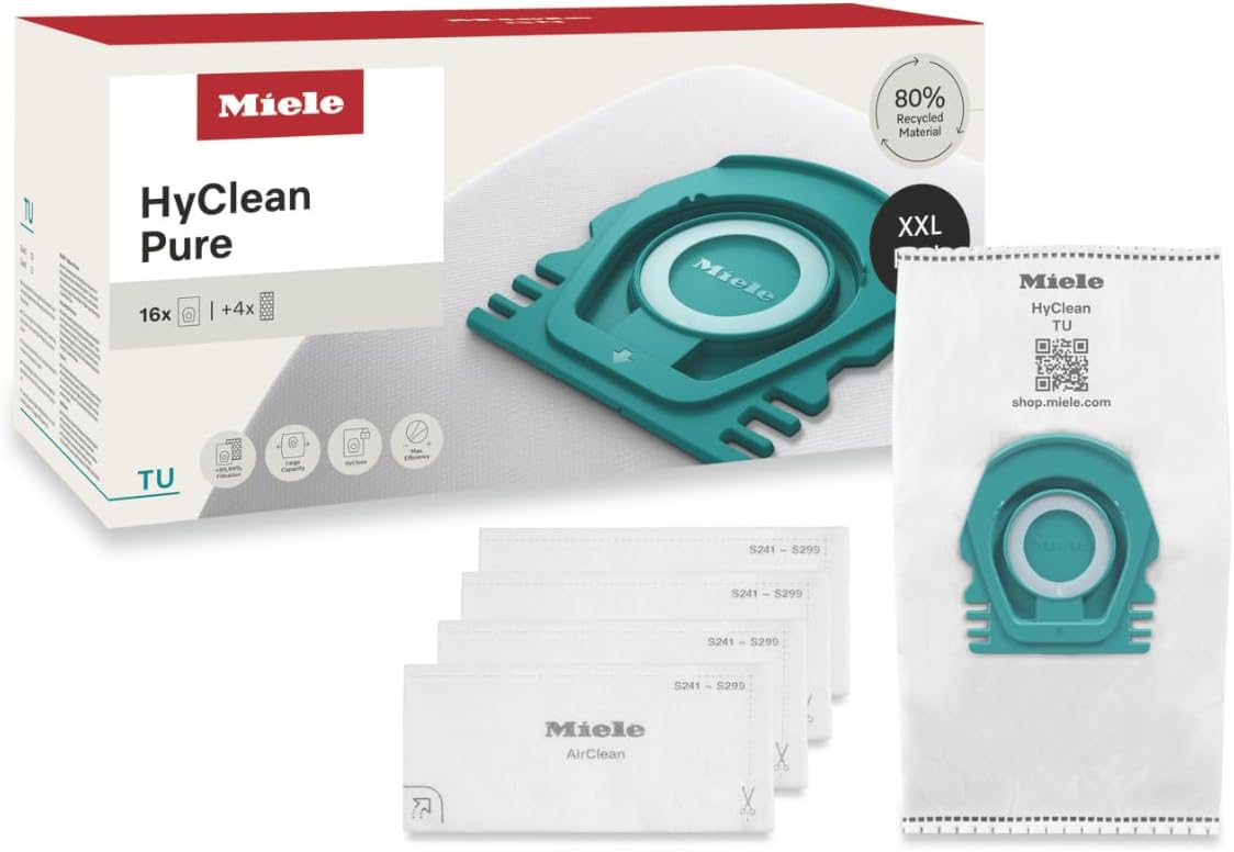 Miele TU HyClean Pure Dustbags, Replacement Vacuum Bags for Guard S1 and L1 Vacuum Cleaners, XXL Pack of 16